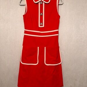 Red Sleeveless Dress with White Trim